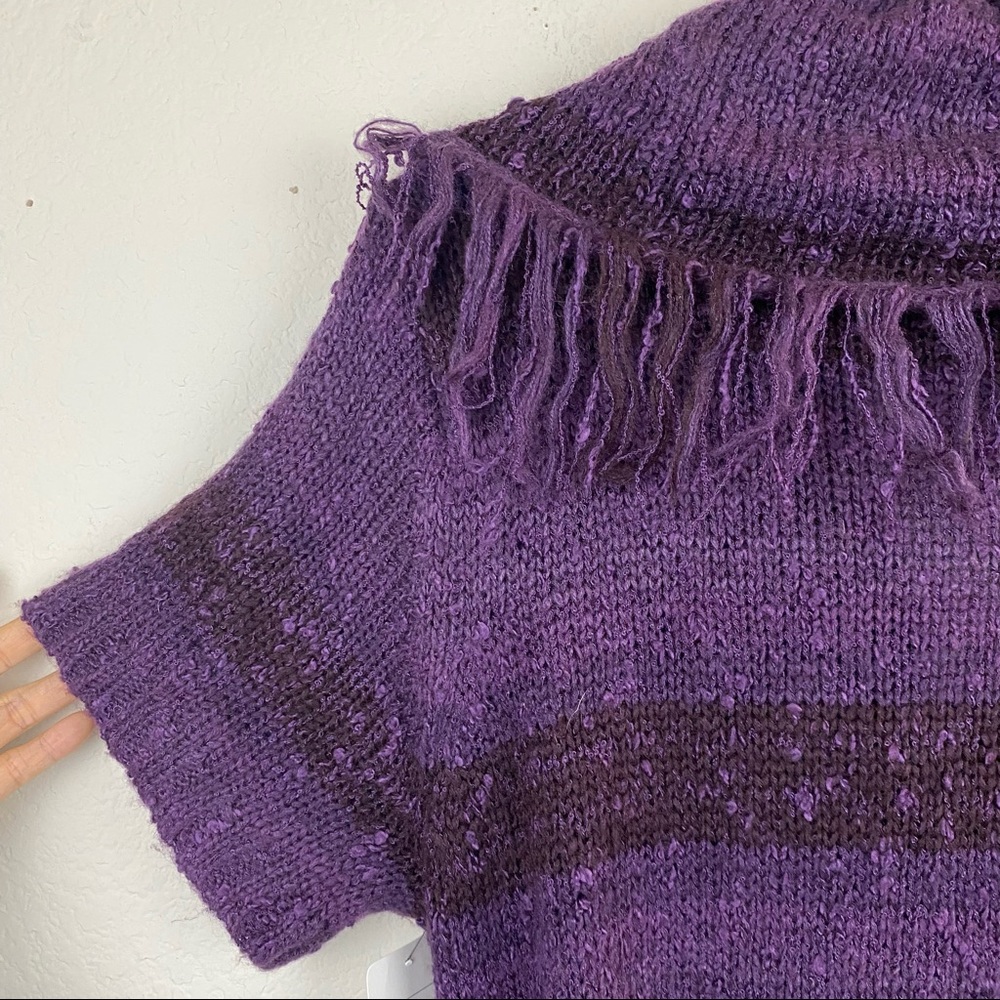 CATO Purple Oversized Cowl Neck Fringe Sweater LARGE Belted Tunic Boho Chic F85 - Picture 12 of 14
